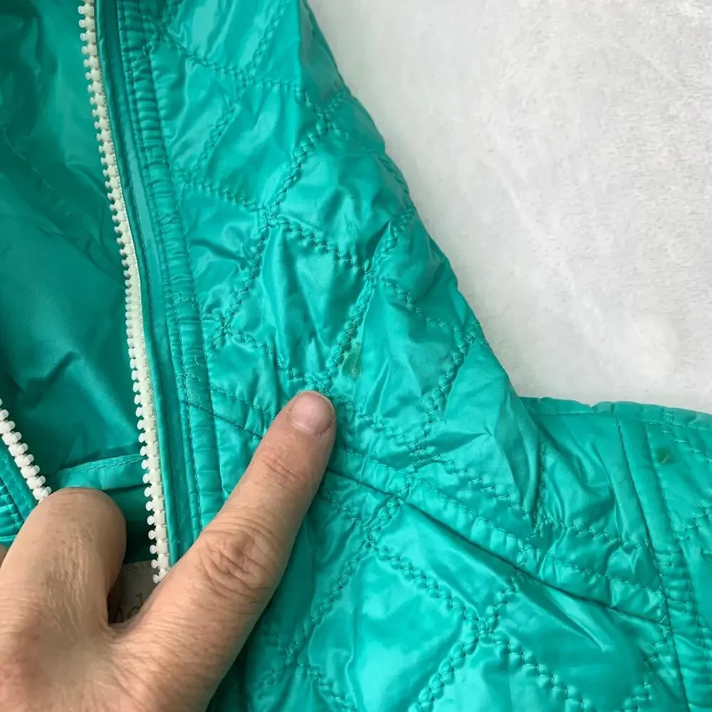 Laundry Shelli Segal Sz M Turquoise Teal Quilted Thin Puffer Vest Full Zip Hood